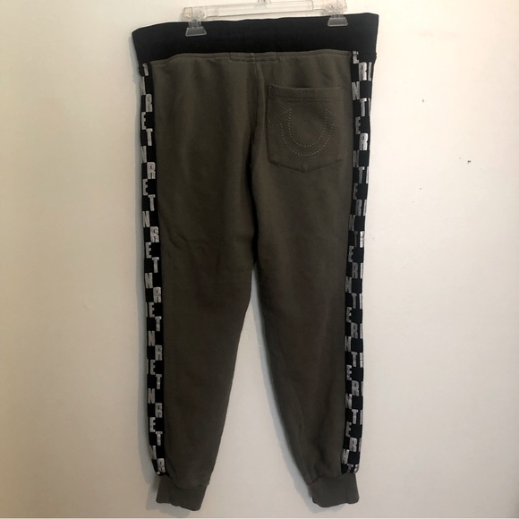 True Religion Men’s Joggers in Olive with Silver Logo on Sides on Black, size M - Picture 3 of 7